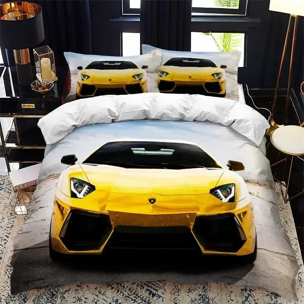 Luxury New 3D Print Sports Car Supercar Bedding Set