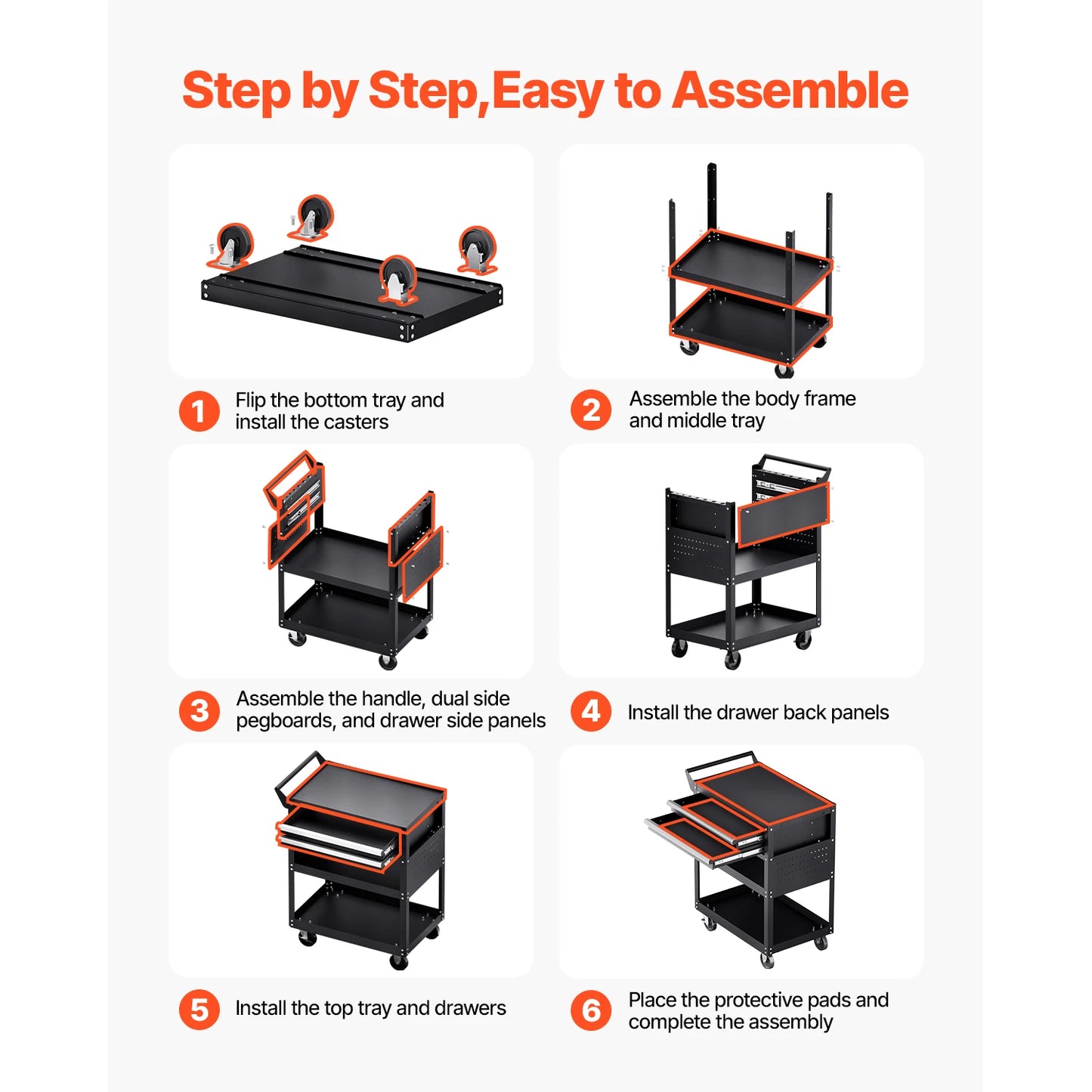 SucceBuy 5-Tier Tool Chest 2-Drawer Rolling Tool Work Cart