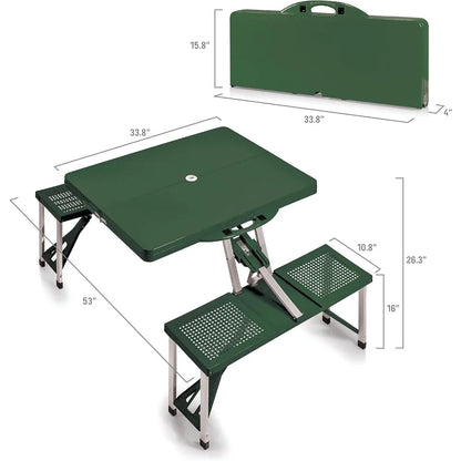 Portable Folding Picnic Table with Seats for 4, Collapsible Aluminum Table with Benches & Umbrella Hole, Lightweight