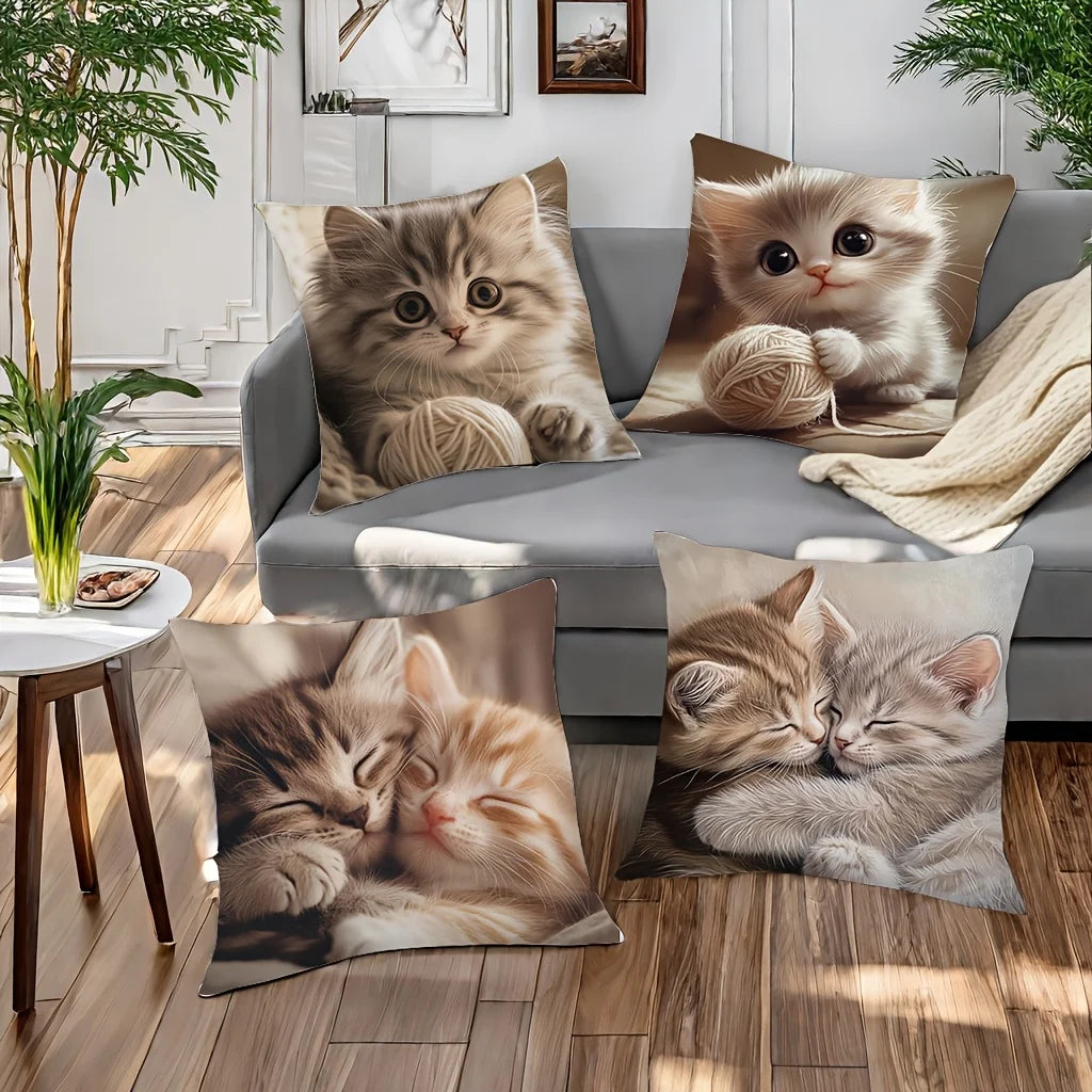 1/4pcs Cute Kitten Pattern Pillowcases