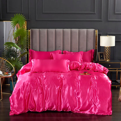 3-Pieces Silky Satin Duvet Cover Set Queen Size Soft Smooth Durable Comforter