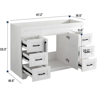 48” Bathroom Vanity White Base Cabinet, Freestanding Single Sink Configuration