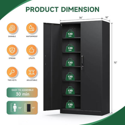 Metal Storage Cabinets W / Lock Doors Adjustable Layers Shelves