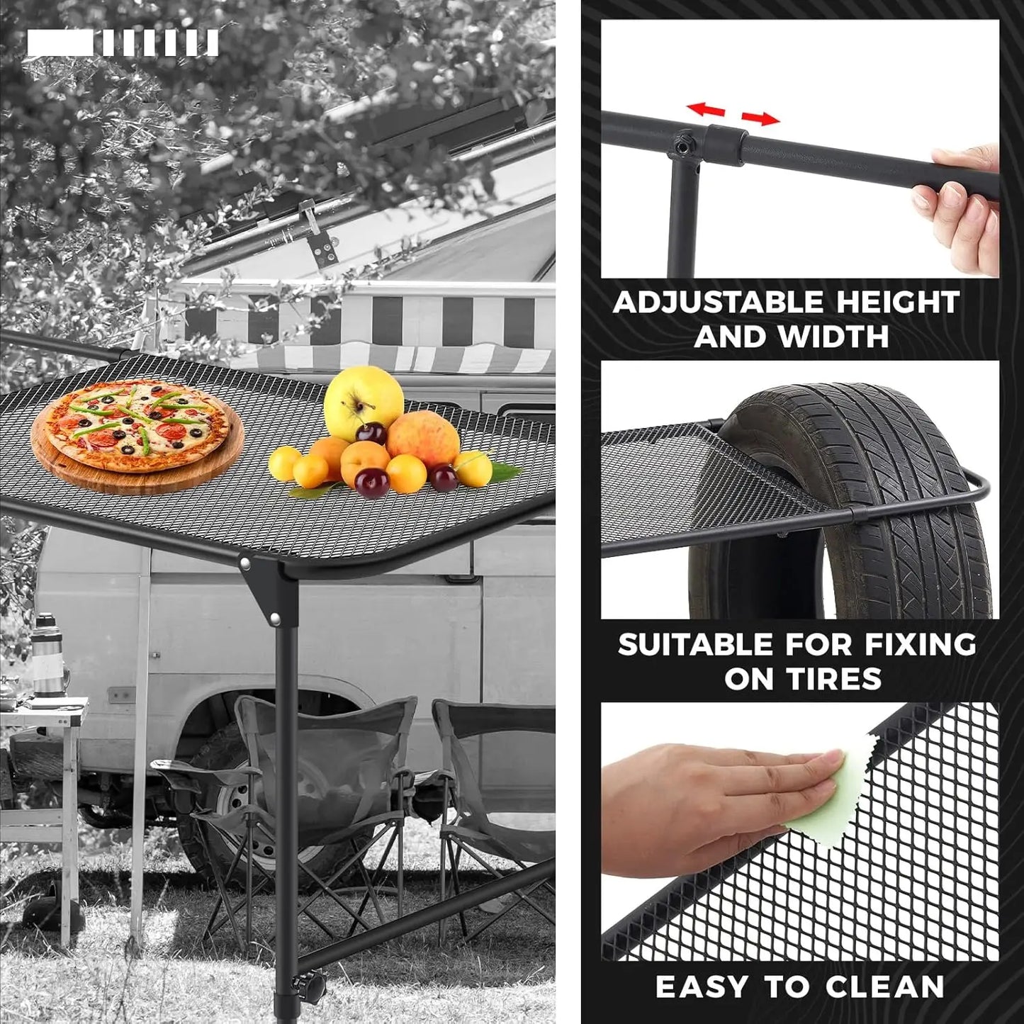 Vehicle Tire Mounted Steel Camping Table Adjustable