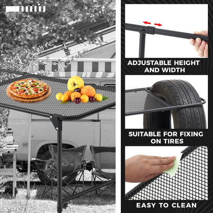Vehicle Tire Mounted Steel Camping Table Adjustable