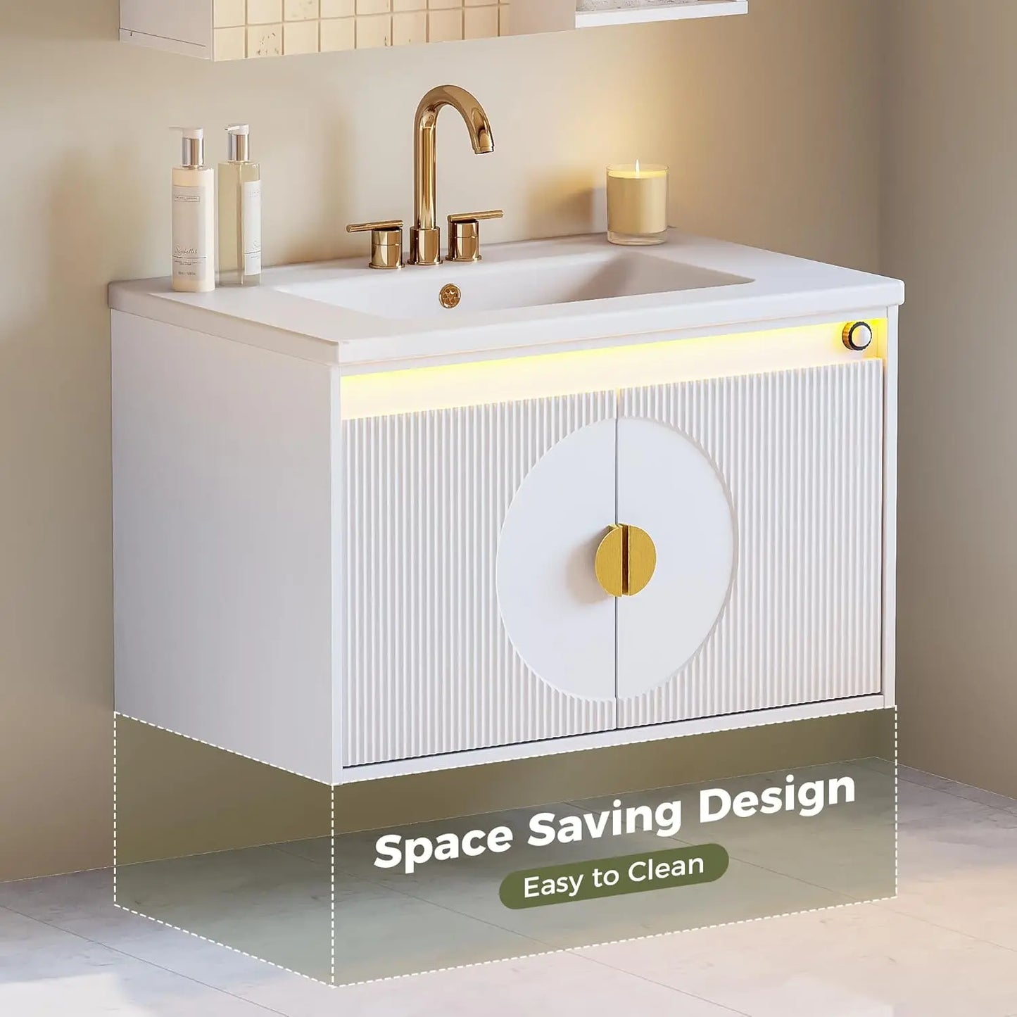 IRONCK Floating Bathroom Vanity with Sink, Mirror Medicine Cabinet