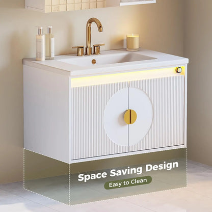 IRONCK Floating Bathroom Vanity with Sink, Mirror Medicine Cabinet