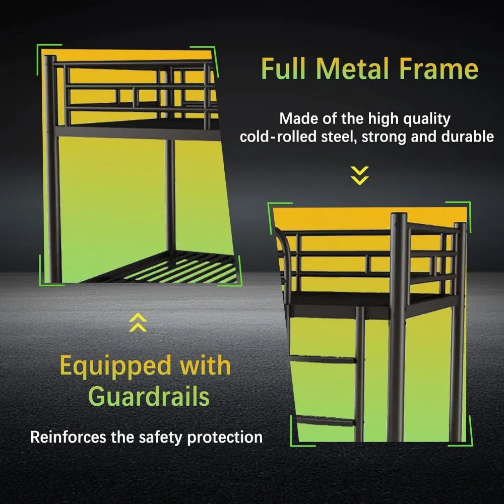 Double Full Bunk Beds W / Detachable Wide Ladder, Full-Length Guardrails, and Quiet Design