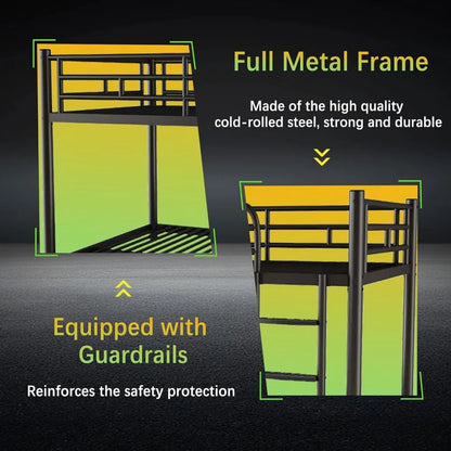 Double Full Bunk Beds W / Detachable Wide Ladder, Full-Length Guardrails, and Quiet Design