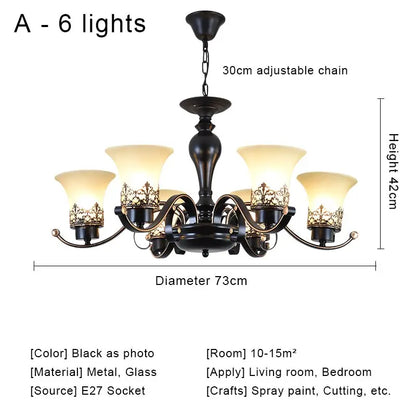 Vintage Chandelier Glass Pendant Lamp Indoor Lighting for Living Room Bedroom Kitchen Lustres Retro Loft Hanging Light Fixture