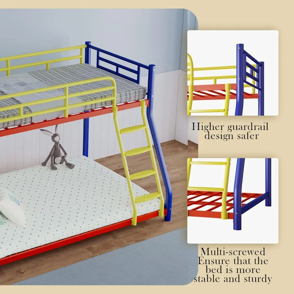 Adults Twin Over Full Bunk Bed W / Safety Rail and Ladder, Colorful Full Size Bed Frame, Trundle Bed T Option