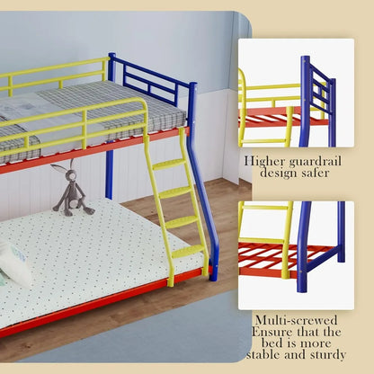 Adults Twin Over Full Bunk Bed W / Safety Rail and Ladder, Colorful Full Size Bed Frame, Trundle Bed T Option