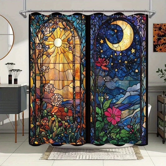 Elegant Night Sky and Moon Waterproof Shower Curtain