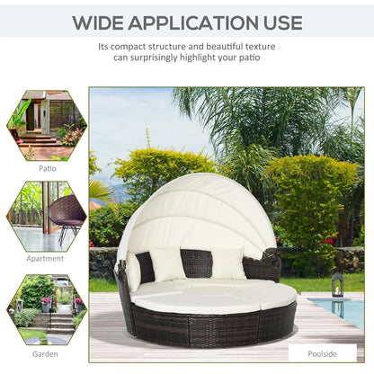 4pc Round Convertible Daybed Cushions PE Rattan Patio Sofa