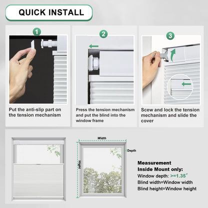 No Tools No Drill Top-Down Bottom Up Honeycomb Blinds for Windows, 1" Cell Fabric Cordless