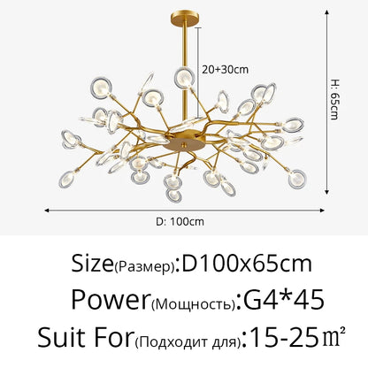Branch Shape Firefly Ceiling Chandelier for House Baby Kid  Living Room Bedroom Decor G4 Led Lighting Indoor Hanging Lamp