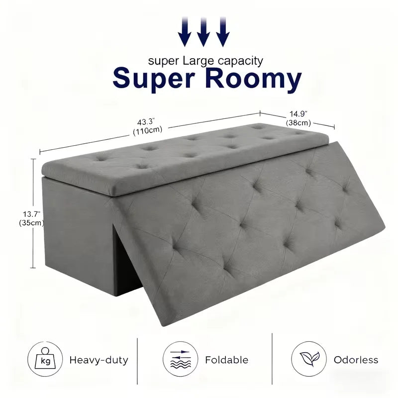 Heavy Duty Folding Storage Ottoman Bench
