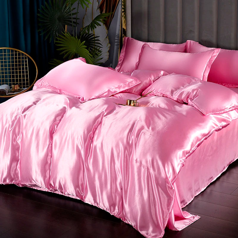 3-Pieces Silky Satin Duvet Cover Set Queen Size Soft Smooth Durable Comforter