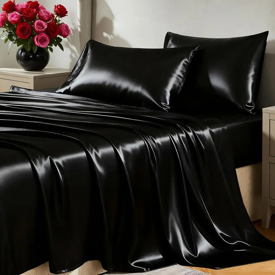 Satin Sheets King Size Sheet Set 4 Piece Silky King Sheets