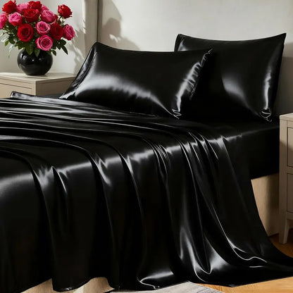 Satin Sheets King Size Sheet Set 4 Piece Silky King Sheets