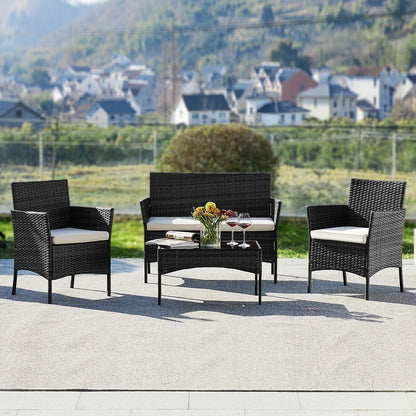 JHK 4 Piece Outdoor Patio Furniture Set with Soft Cushion and Glass Table