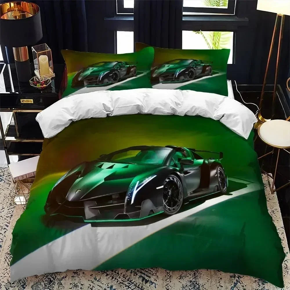 Luxury New 3D Print Sports Car Supercar Bedding Set