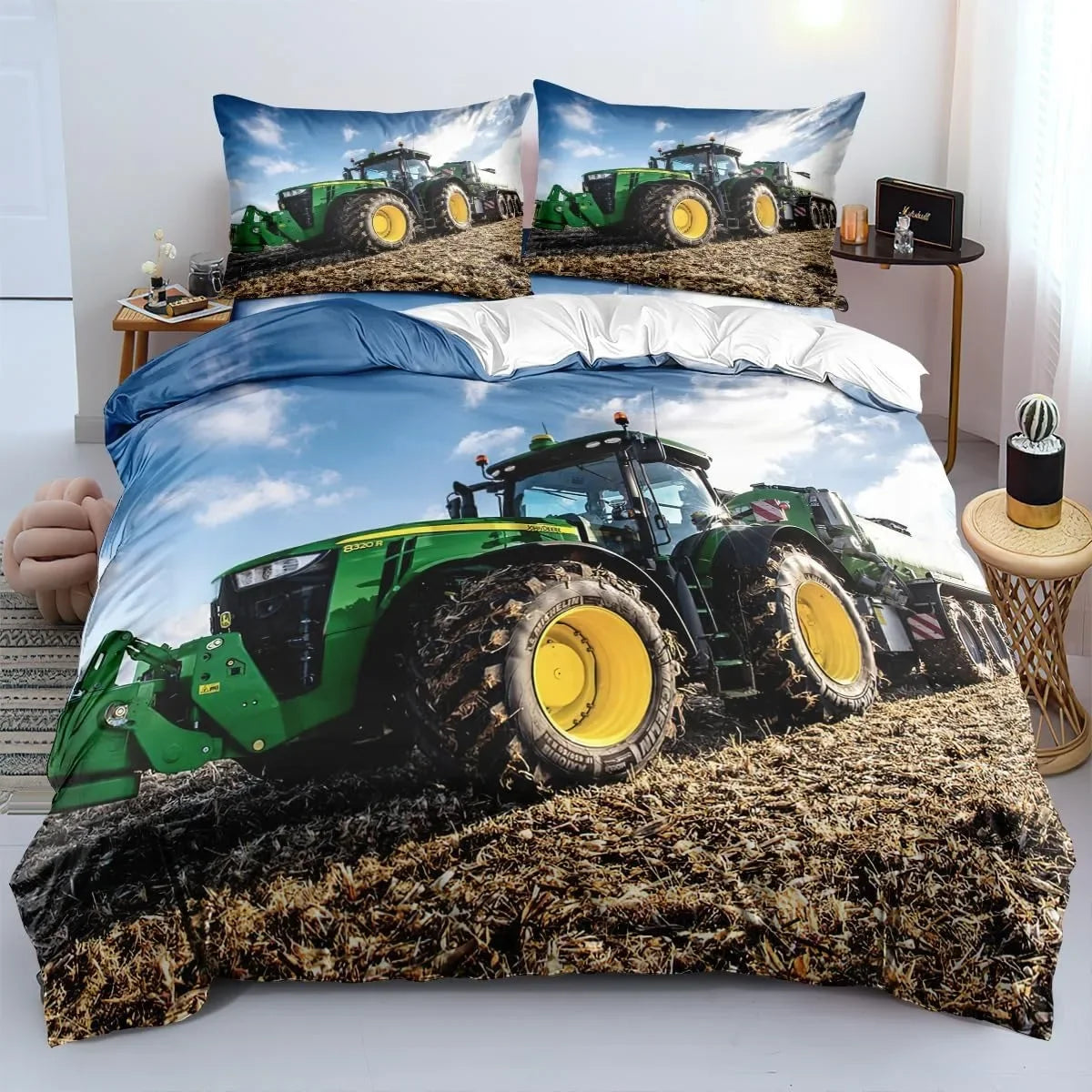 3D Printing Tractor Bedding Set Boys Tractors Duvet Cover Set with Pillowcase