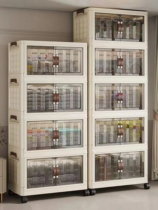 Stackable Plastic Storage Cabinet - Large Capacity with Doors & Wheels