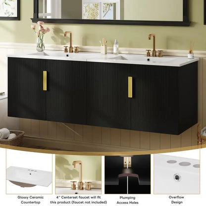 60" Vintage Bathroom Vanity Set with Separate Ceramic Sink, 3 Holes Single Sink