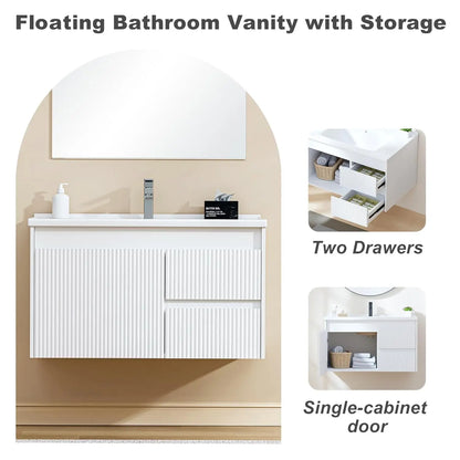 32" Wall Mounted Bathroom Vanity with Sink, Soft-Close Drawers