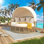 Outdoor Patio Rattan Round Daybed with Retractable Canopy Wicker Furniture