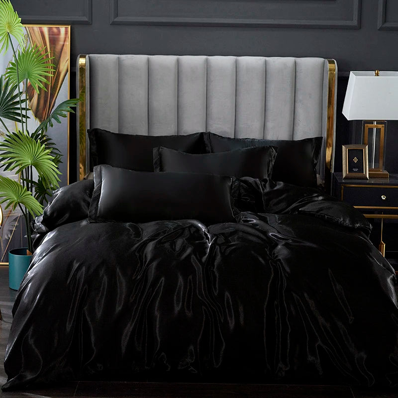 3-Pieces Silky Satin Duvet Cover Set Queen Size Soft Smooth Durable Comforter