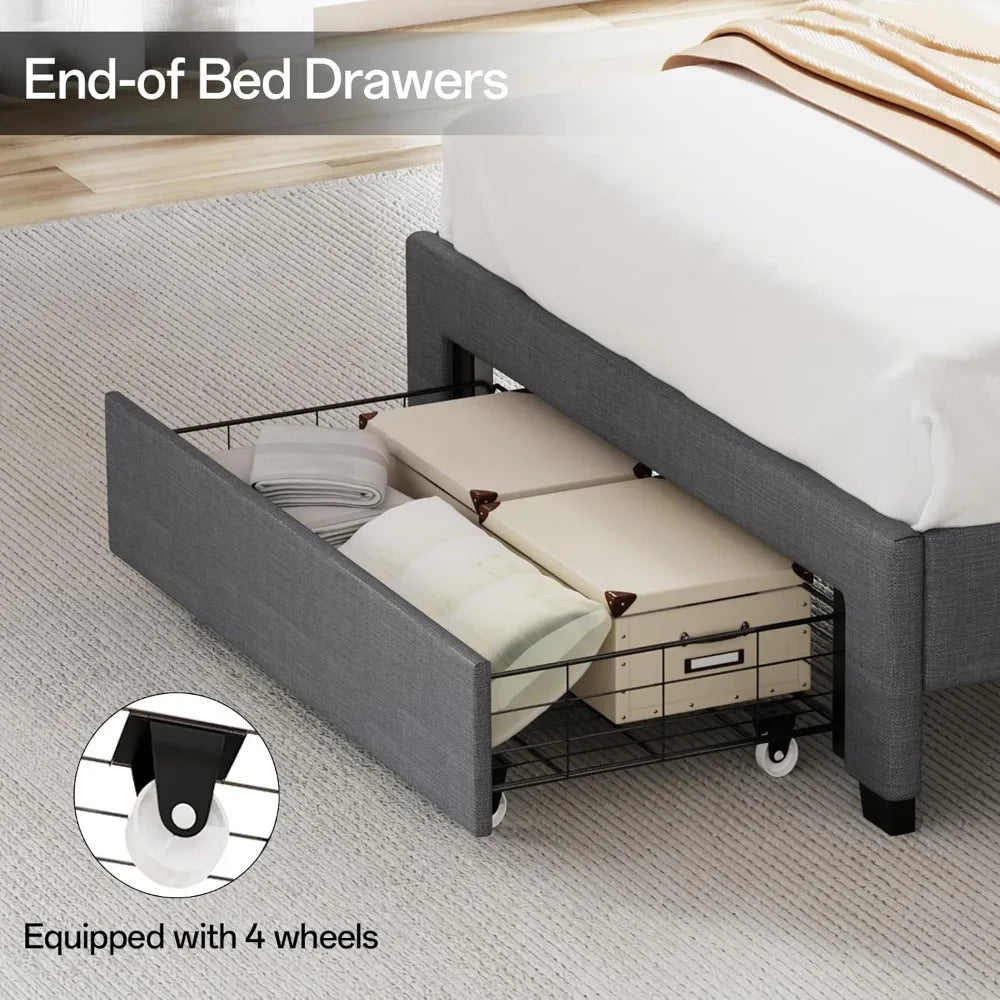 "Twin size bed frame W / storage &upholstered headboard, including drawers, charging station & led lighting"