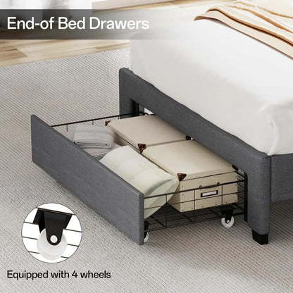 "Twin size bed frame W / storage &upholstered headboard, including drawers, charging station & led lighting"