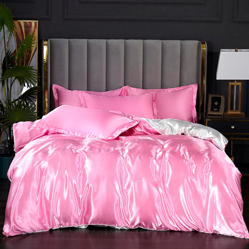 3-Pieces Silky Satin Duvet Cover Set Queen Size Soft Smooth Durable Comforter