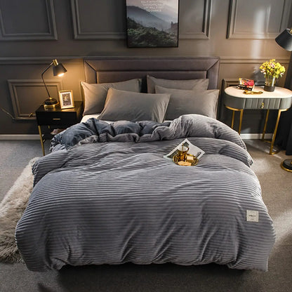 Magic Thicken Corduroy Duvet Cover Set Ultra Soft Velvet Quilt Cover Reversible