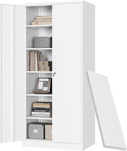 Metal Storage Cabinets W / Lock Doors Adjustable Layers Shelves
