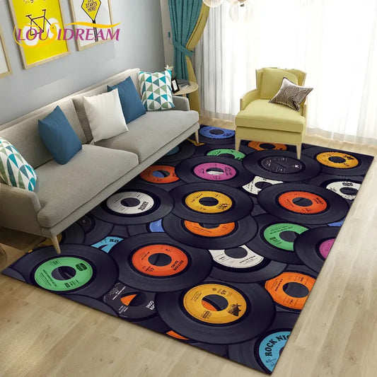 3D Classical Music Vintage Vinyl Record Area Rug, Carpet Rug for Living Room