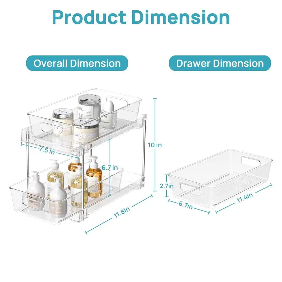 4 Pack Bathroom Organizer, 2 Tier Clear Under Sink Organizers Pullouts