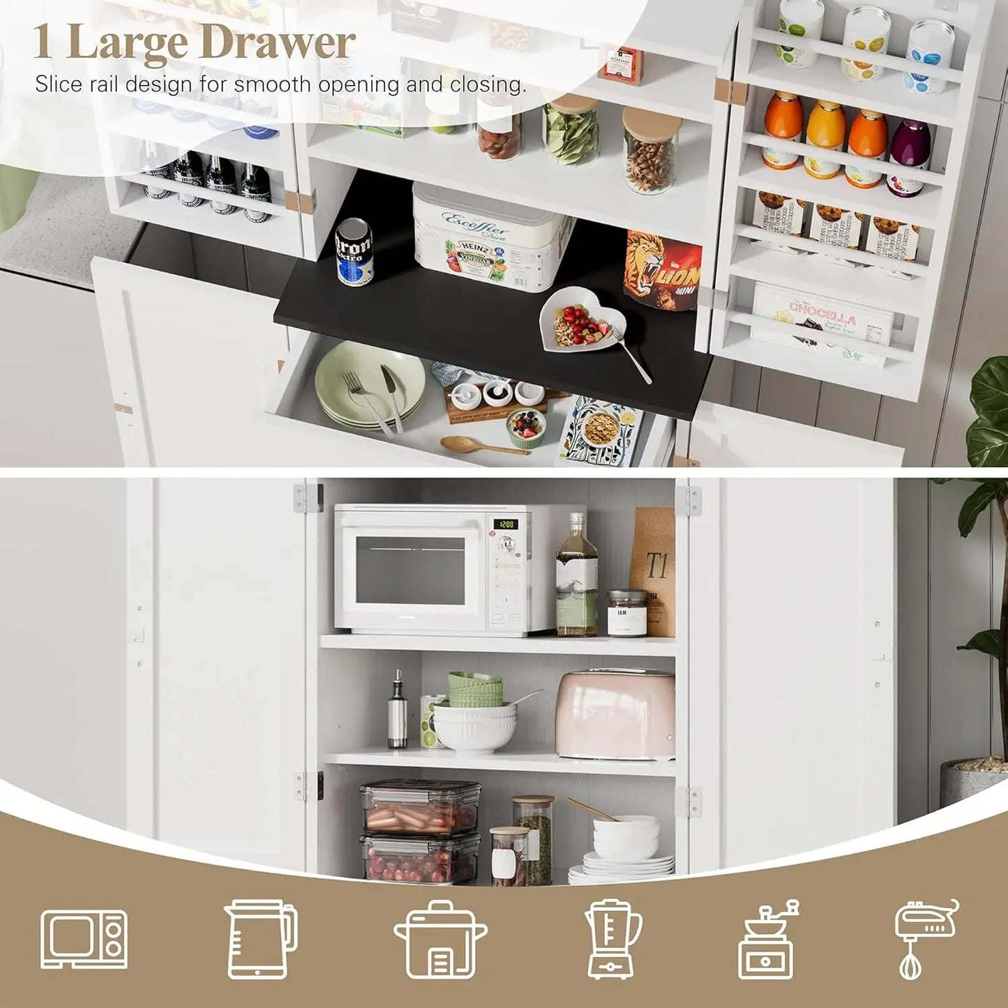 Sturdy Kitchen Pantry Storage Cabinets w/ Adjustable Shelves