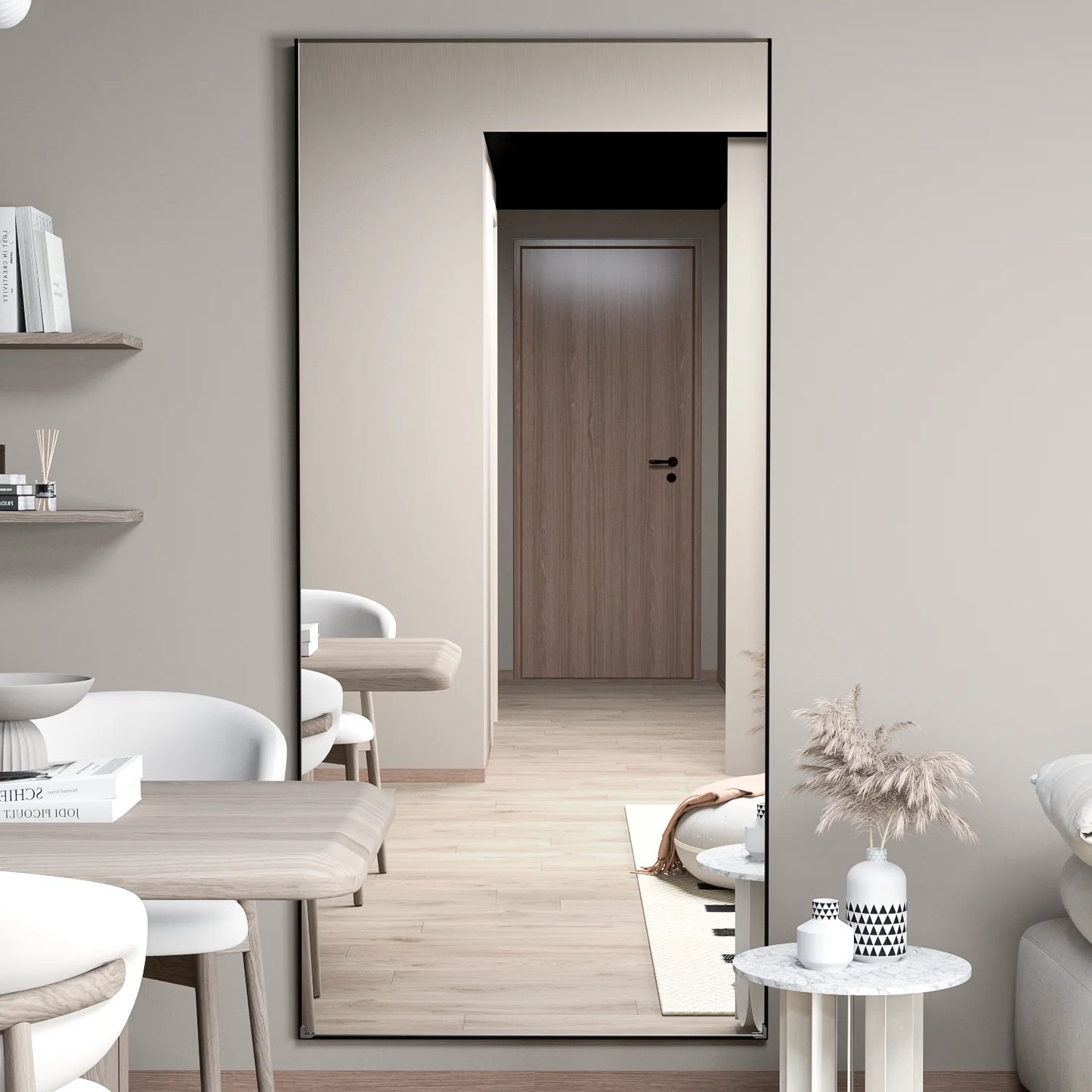 Full Length Mirror 65" * 24 ", Floor Standing Mirror, Black Metal Frame