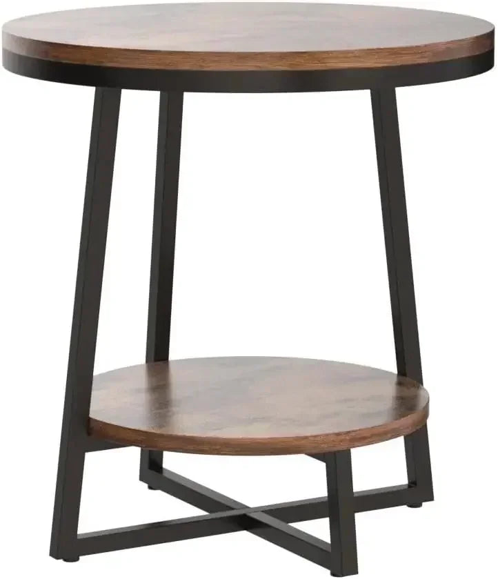 Customizable End Table, 2 Tier Round Side Table with Storage Shelf
