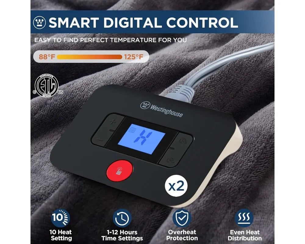 King Size Electric Heated Blanket, 100x90 Flannel with 10 Heat Levels & Auto-Off, Machine Washable
