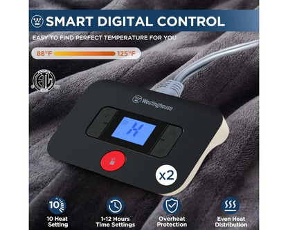 King Size Electric Heated Blanket, 100x90 Flannel with 10 Heat Levels & Auto-Off, Machine Washable