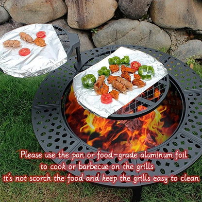 Fire Pit with 2 Grills, Wood Burning Fire Pits for Outside with Lid,