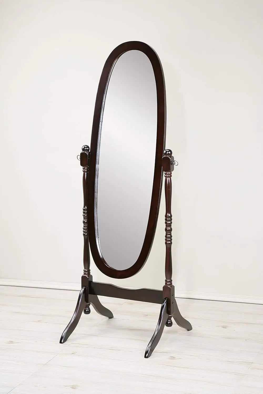 Furniture rotating adjustable full-length oval wooden knight floor mirror