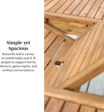 Maui Modern Solid Acacia Wood Slatted Patio Dining Table, 78 Inch, Brown