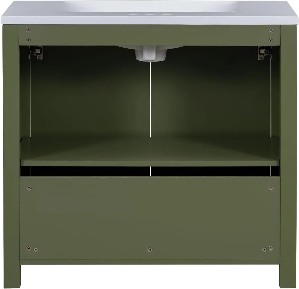 36" Freestanding Bathroom Vanity with Ceramic Sink, Wood Cabinet