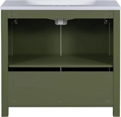 36" Freestanding Bathroom Vanity with Ceramic Sink, Wood Cabinet