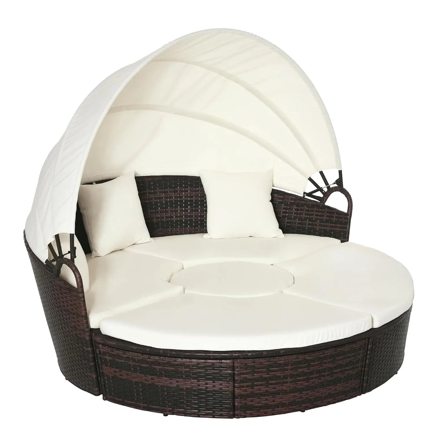 4pc Round Convertible Daybed Cushions PE Rattan Patio Sofa
